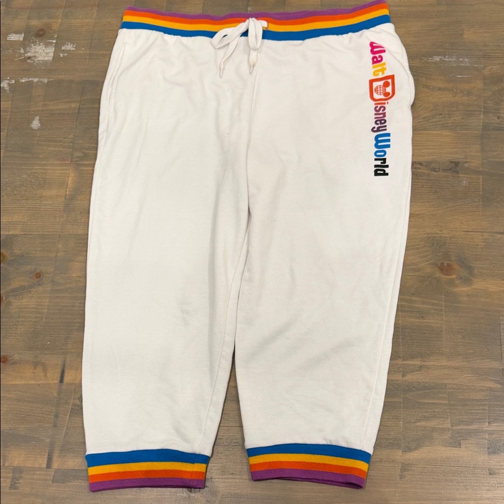 Disney White Joggers with Rainbow Accents